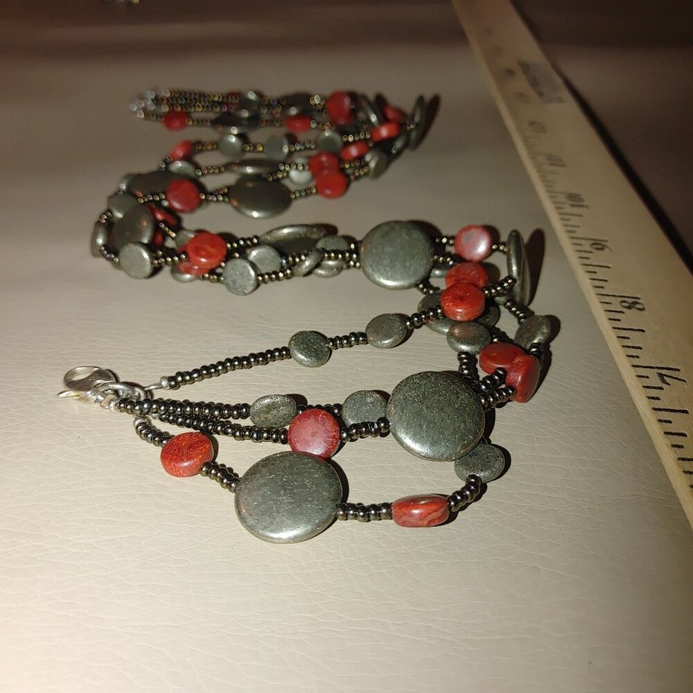 Sterling Silver Natural Stone Necklace Red Jasper or Coral stamped 925 - Picture 9 of 13